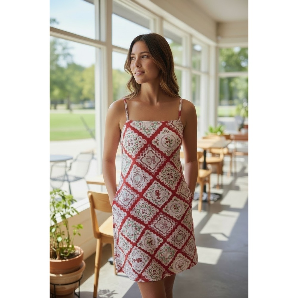 NWT Anthropologie Monteau Los Angeles Red Bow Dress Boho Romantic Linen SZ L
